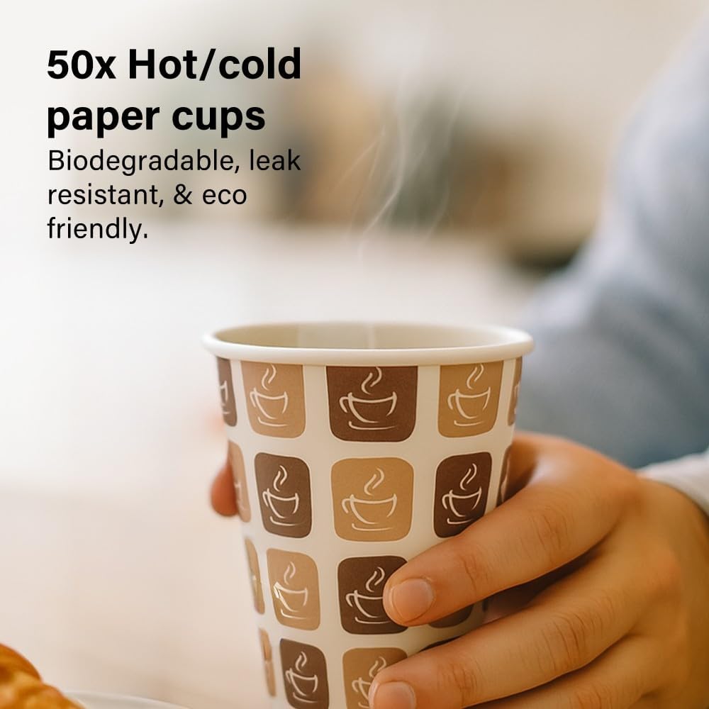 50pc 8/12oz Hot Cold Paper Cups Eco Friendly Biodegradable BBQs Picnics Weddings