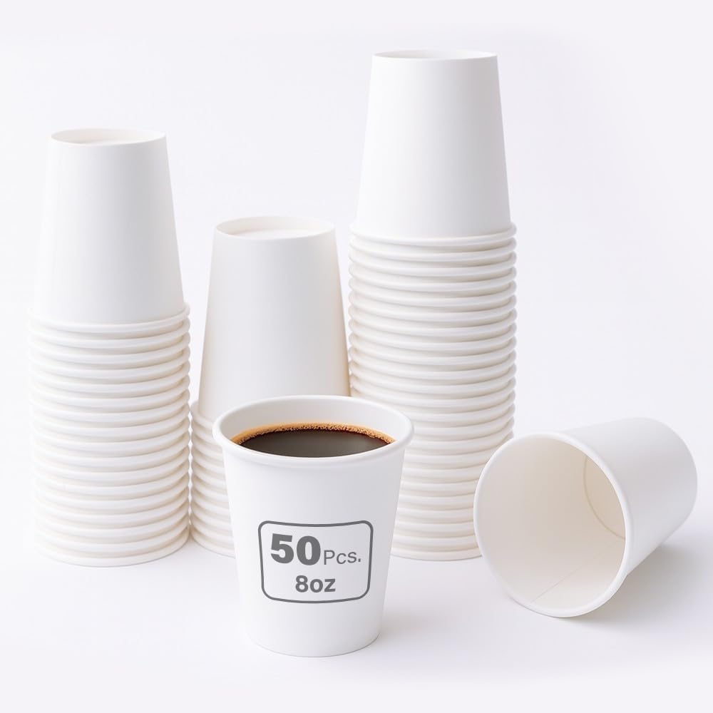 50pc 8/12oz Hot Cold Paper Cups Eco Friendly Biodegradable BBQs Picnics Weddings