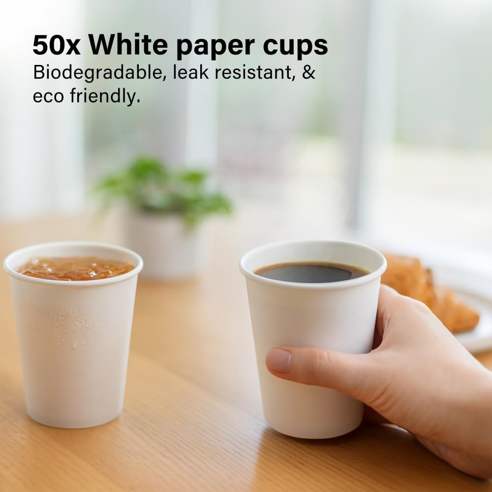 50pc 8/12oz Hot Cold Paper Cups Eco Friendly Biodegradable BBQs Picnics Weddings