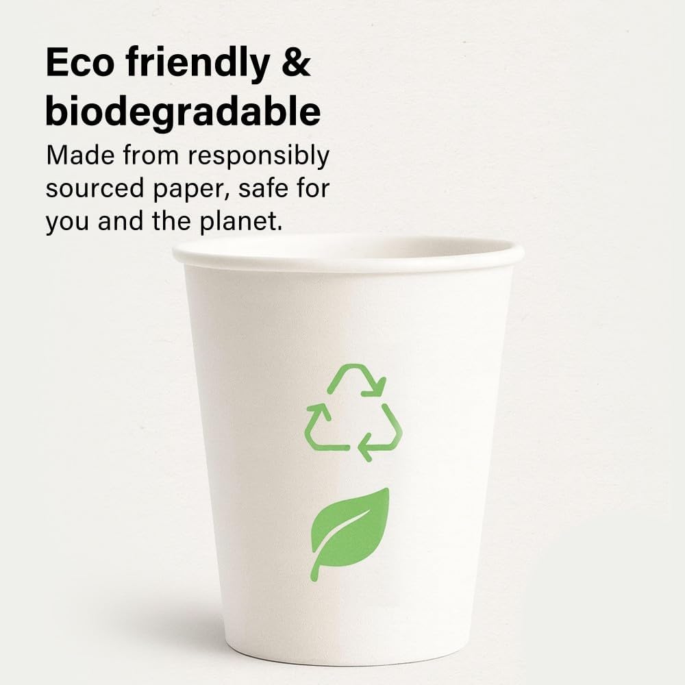 50pc 8/12oz Hot Cold Paper Cups Eco Friendly Biodegradable BBQs Picnics Weddings
