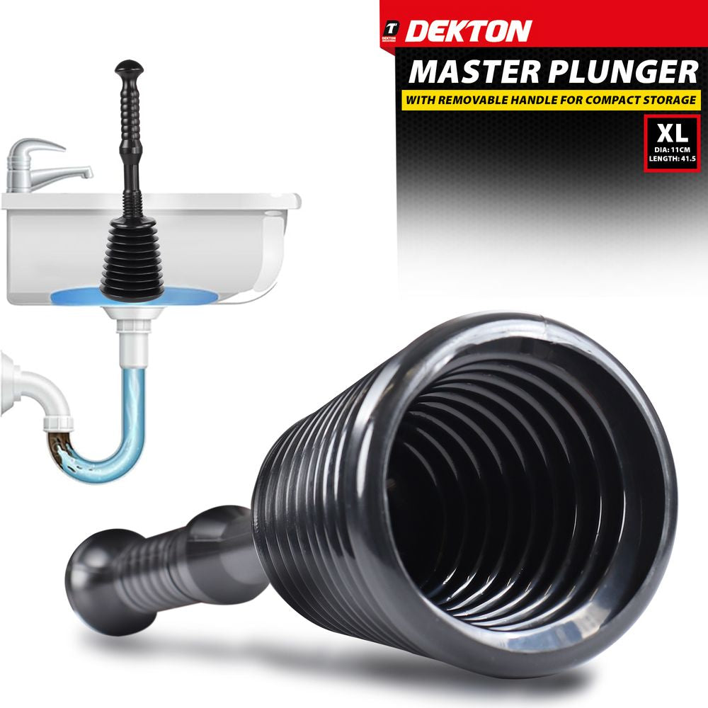 Dekton Master Plunger Clear Unblock Unclog Drains Sinks Toilets Showers Waste