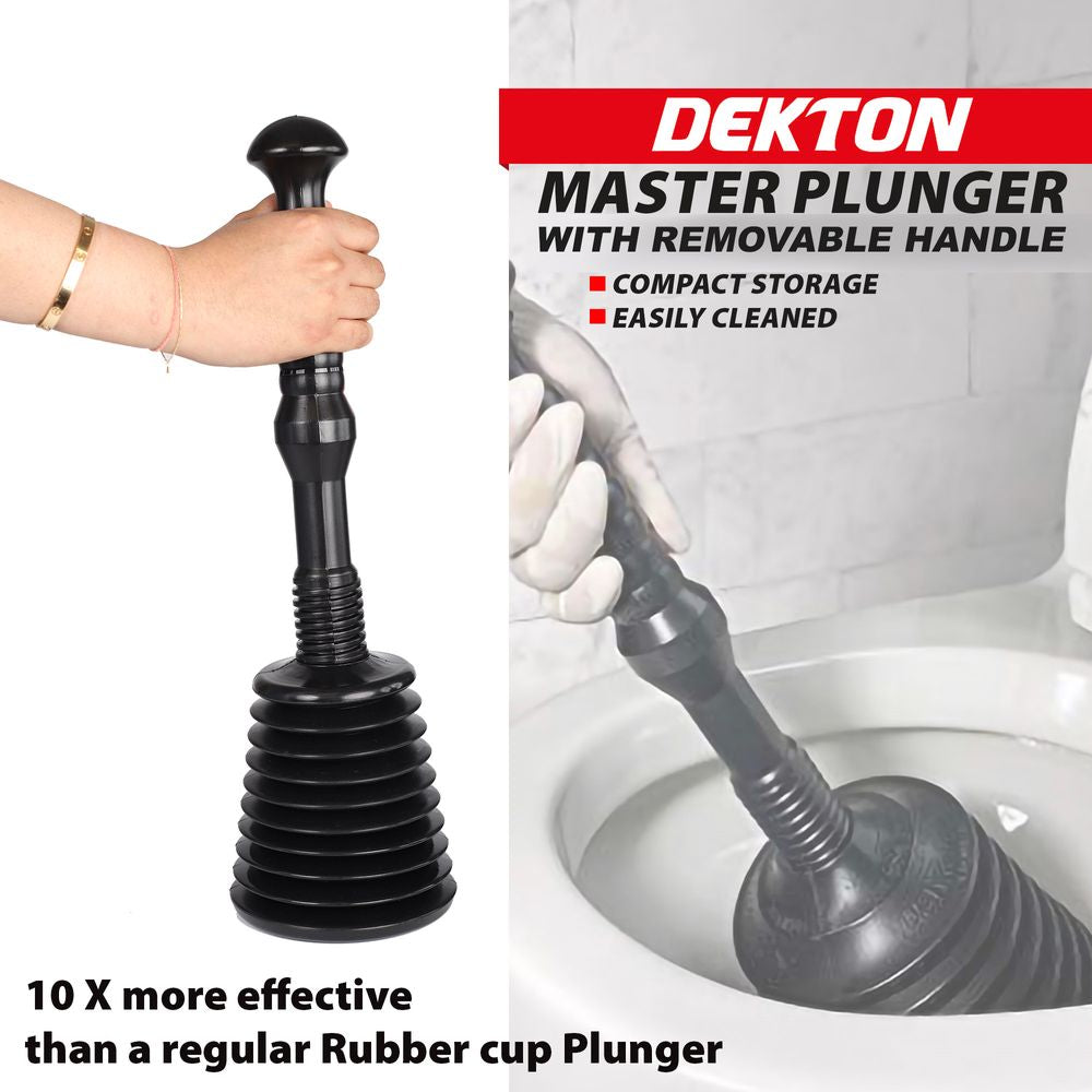 Dekton Master Plunger Clear Unblock Unclog Drains Sinks Toilets Showers Waste