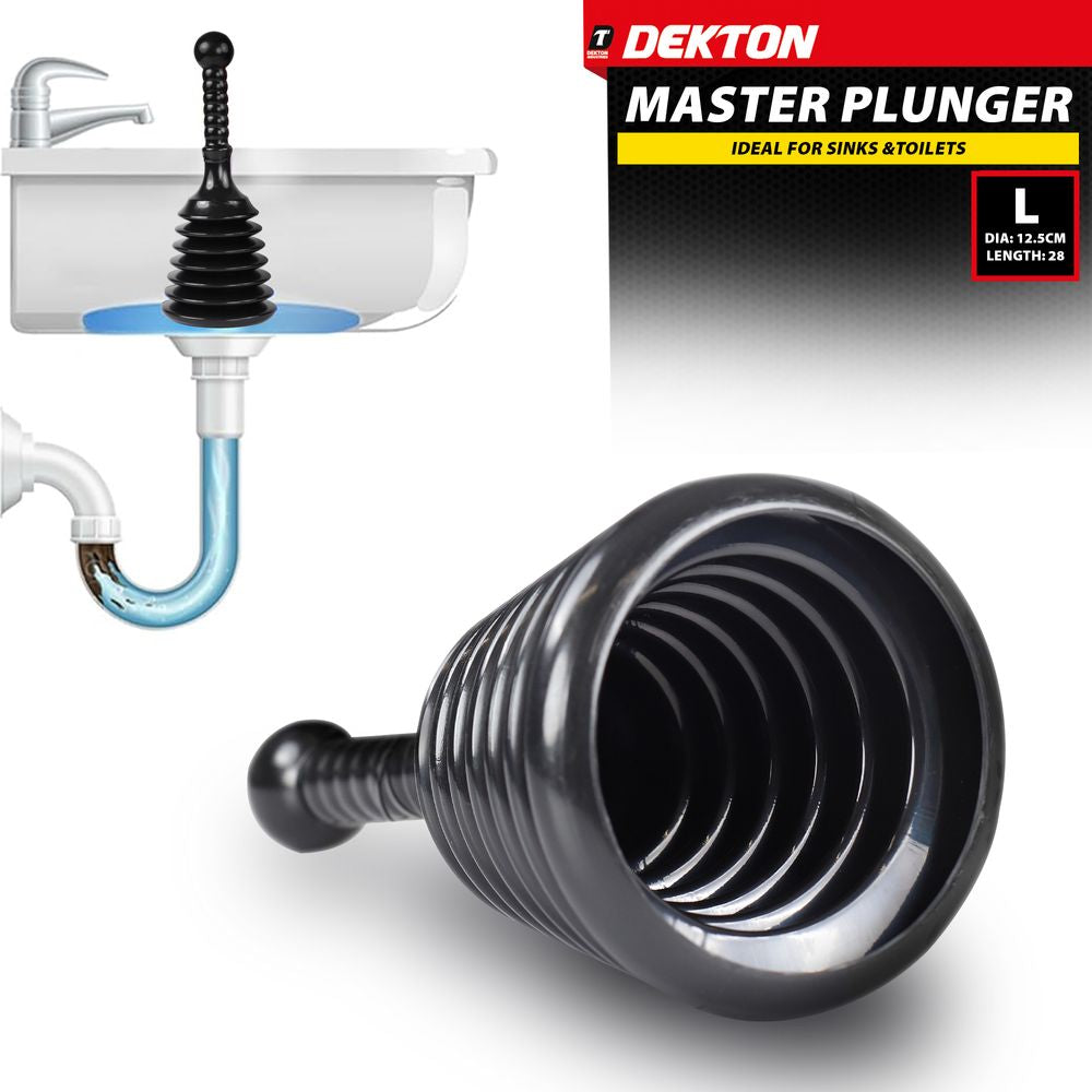 Dekton Master Plunger Clear Unblock Unclog Drains Sinks Toilets Showers Waste