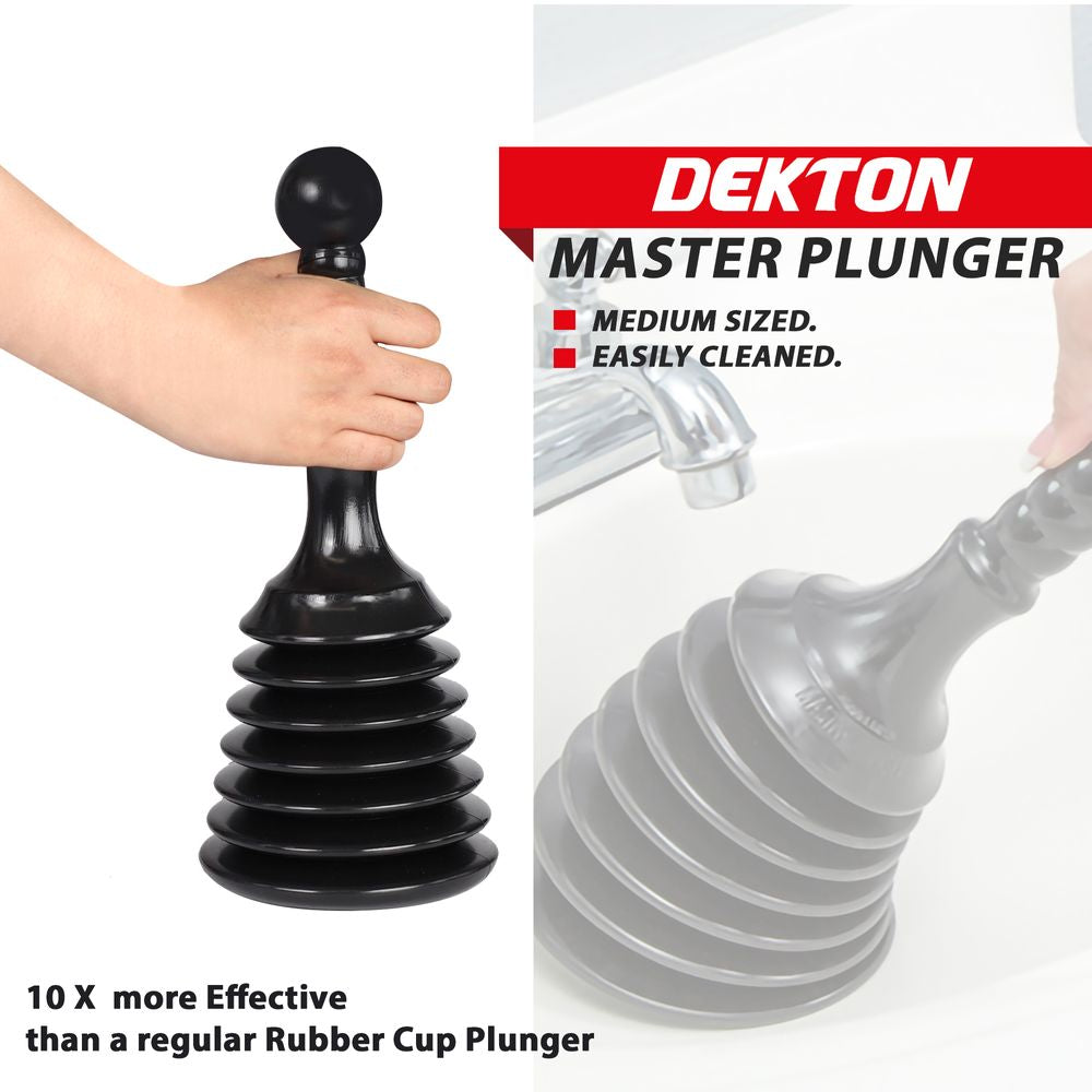 Dekton Master Plunger Clear Unblock Unclog Drains Sinks Toilets Showers Waste