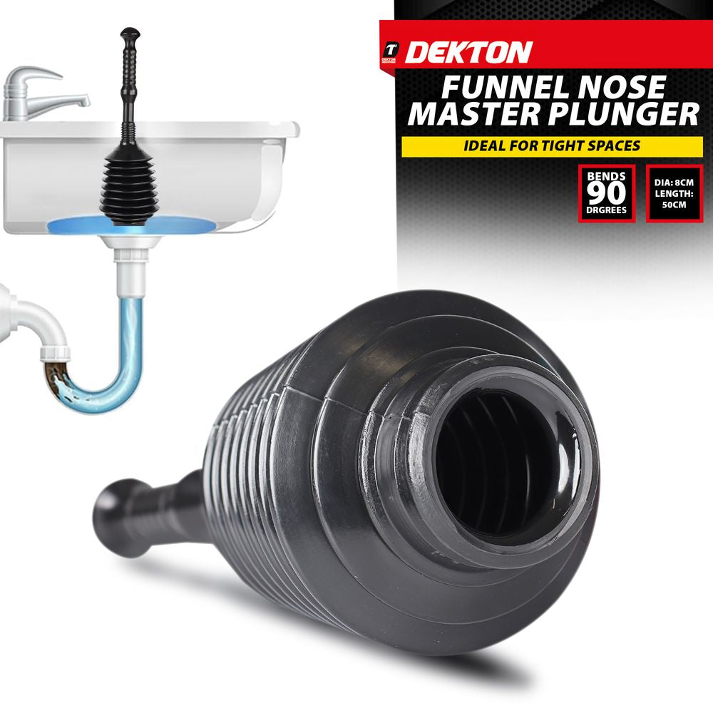 Dekton Master Plunger Clear Unblock Unclog Drains Sinks Toilets Showers Waste