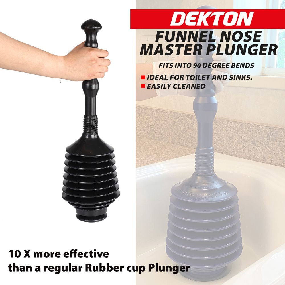 Dekton Master Plunger Clear Unblock Unclog Drains Sinks Toilets Showers Waste