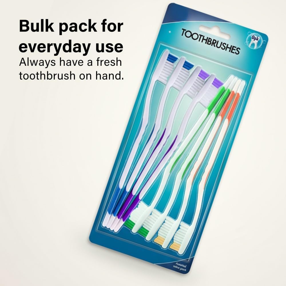 8 Pack Manual Toothbrush Firm Bristles Adults Non-Slip Comfort Grip Family Use