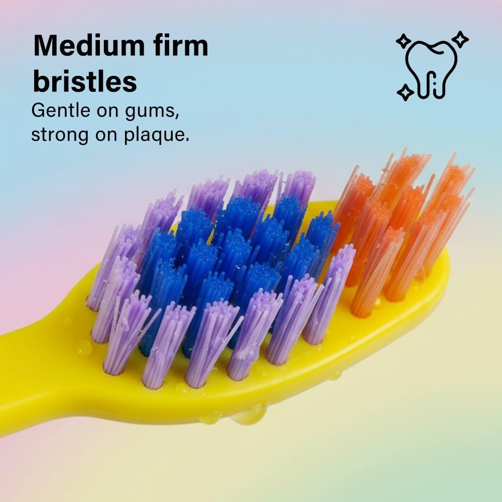 3 Pack Kids Toothbrushes with Medium Bristles Gentle On Gums Easy Grip Handles