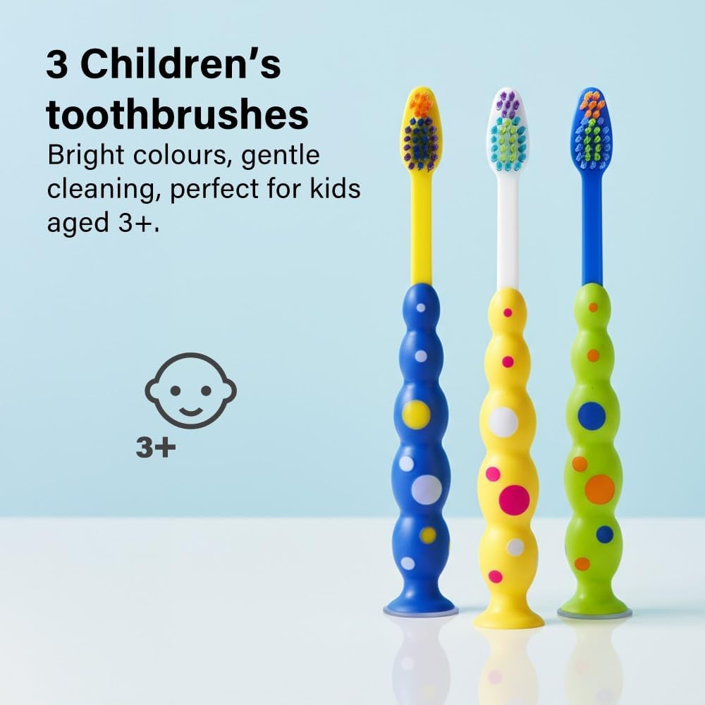 3 Pack Kids Toothbrushes with Medium Bristles Gentle On Gums Easy Grip Handles