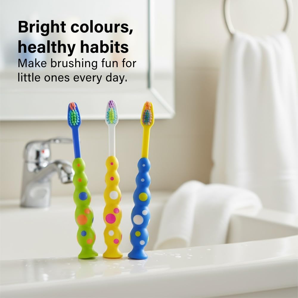 3 Pack Kids Toothbrushes with Medium Bristles Gentle On Gums Easy Grip Handles
