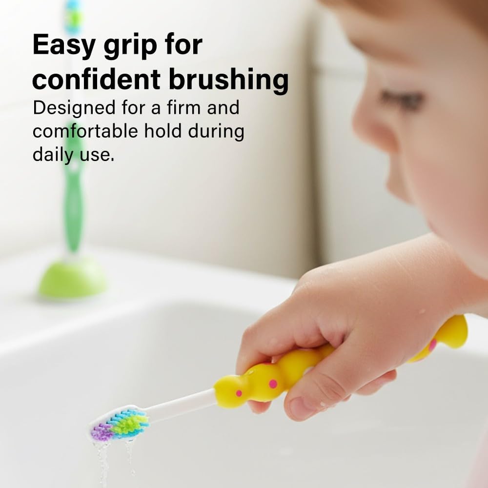 3 Pack Kids Toothbrushes with Medium Bristles Gentle On Gums Easy Grip Handles