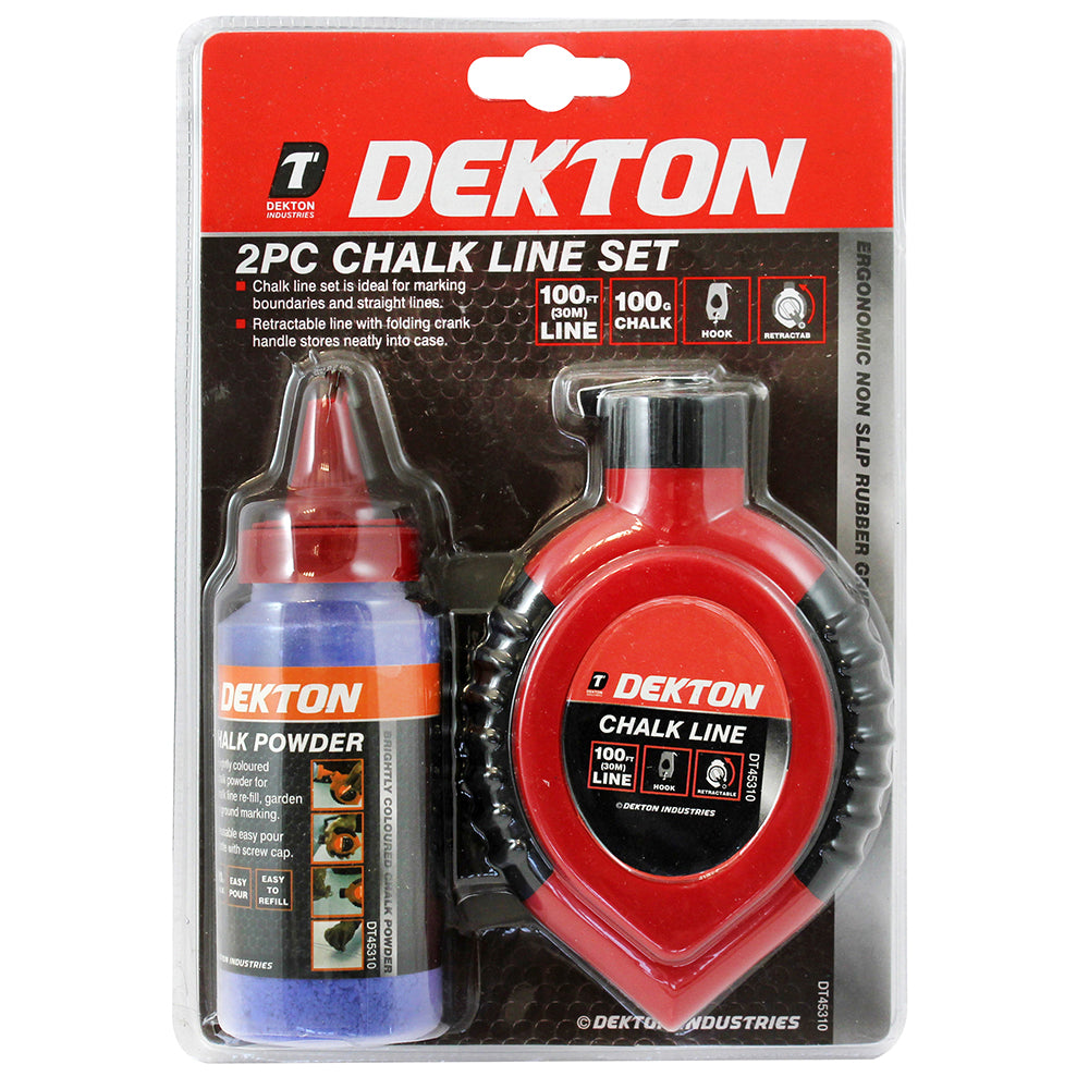 Dekton 2pc Builders Chalk String Line Kit Reel Set 30m (100ft) 4oz Blue Chalk