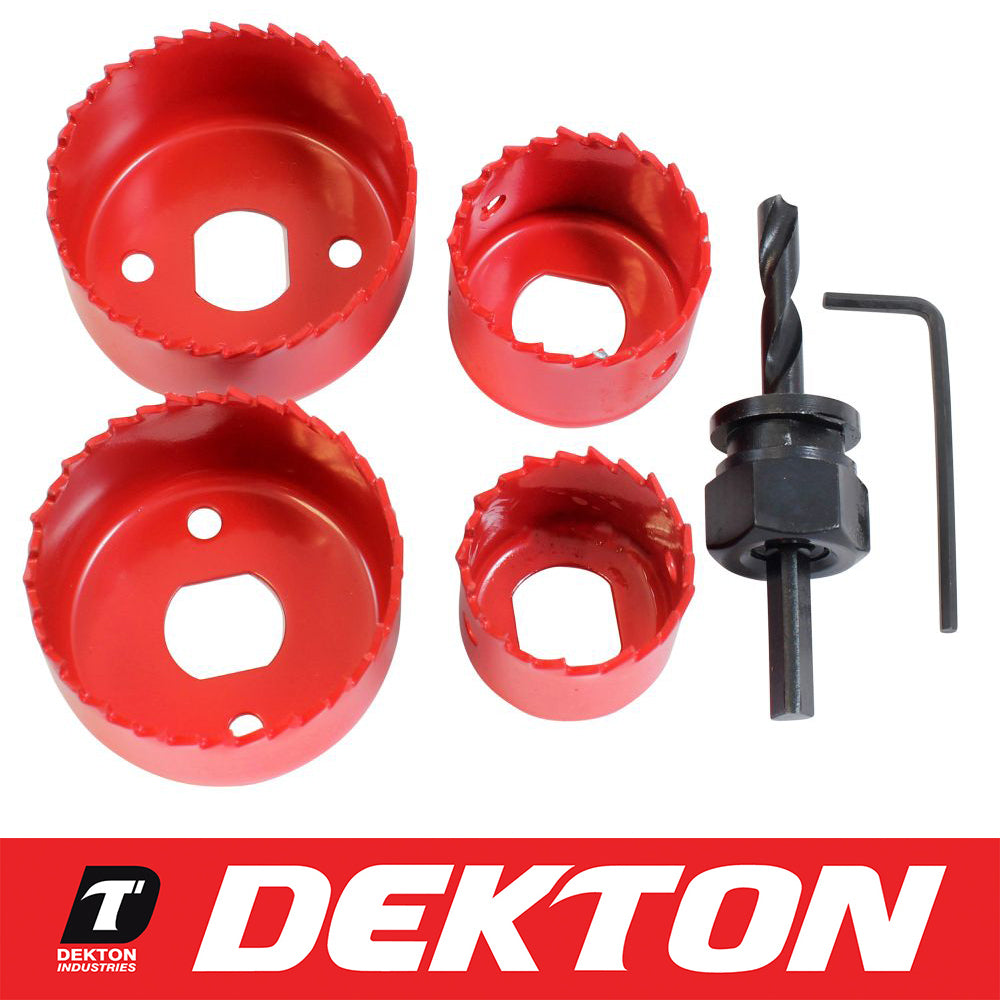 Dekton 6 Piece Holesaw Kit Allen Key & Arbor Carbon Steel 32mm 38mm 51mm 54mm