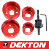 Dekton 6 Piece Holesaw Kit Allen Key & Arbor Carbon Steel 32mm 38mm 51mm 54mm