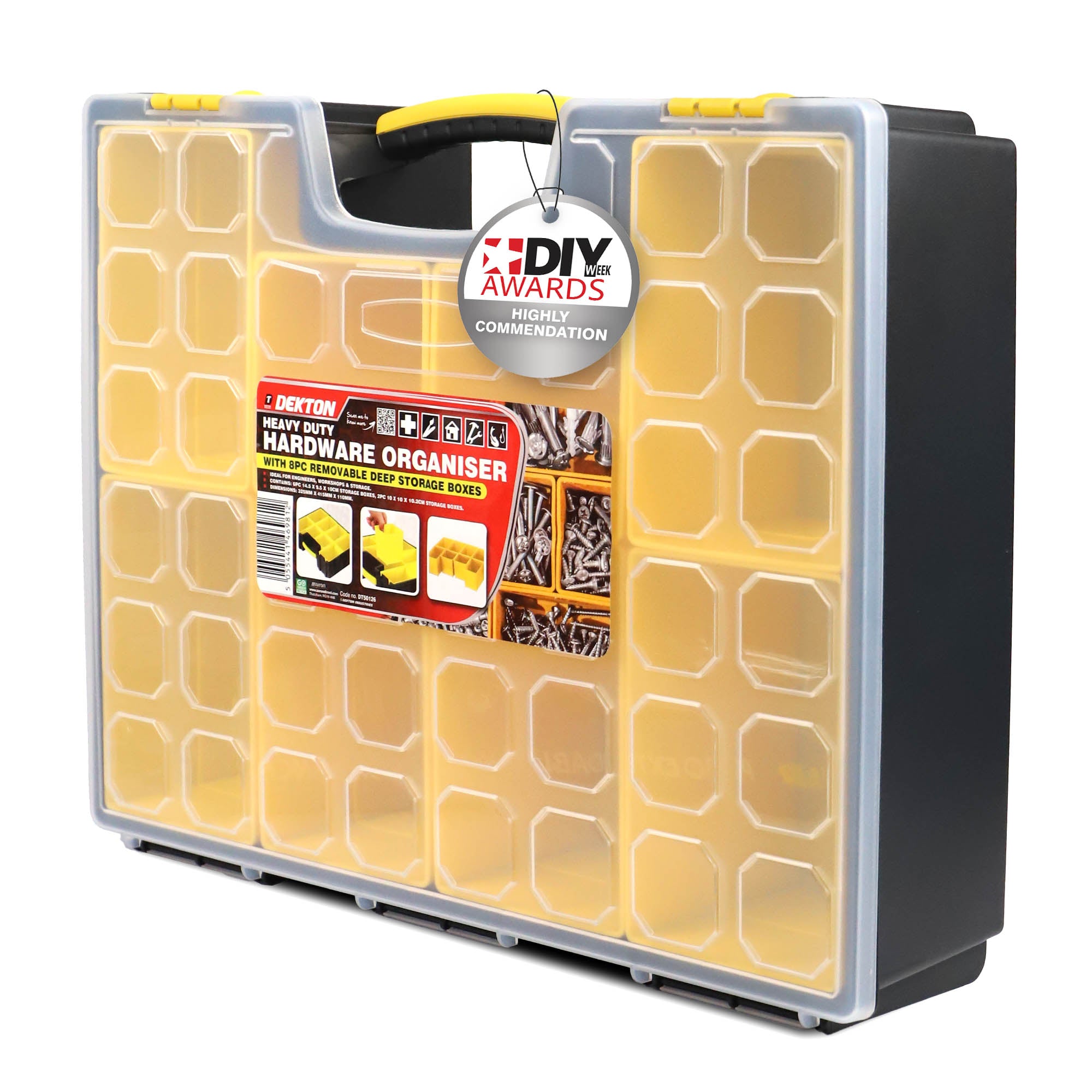 Dekton Heavy Duty Hardware Organiser 8 Removable Storage Boxes Workshop Case