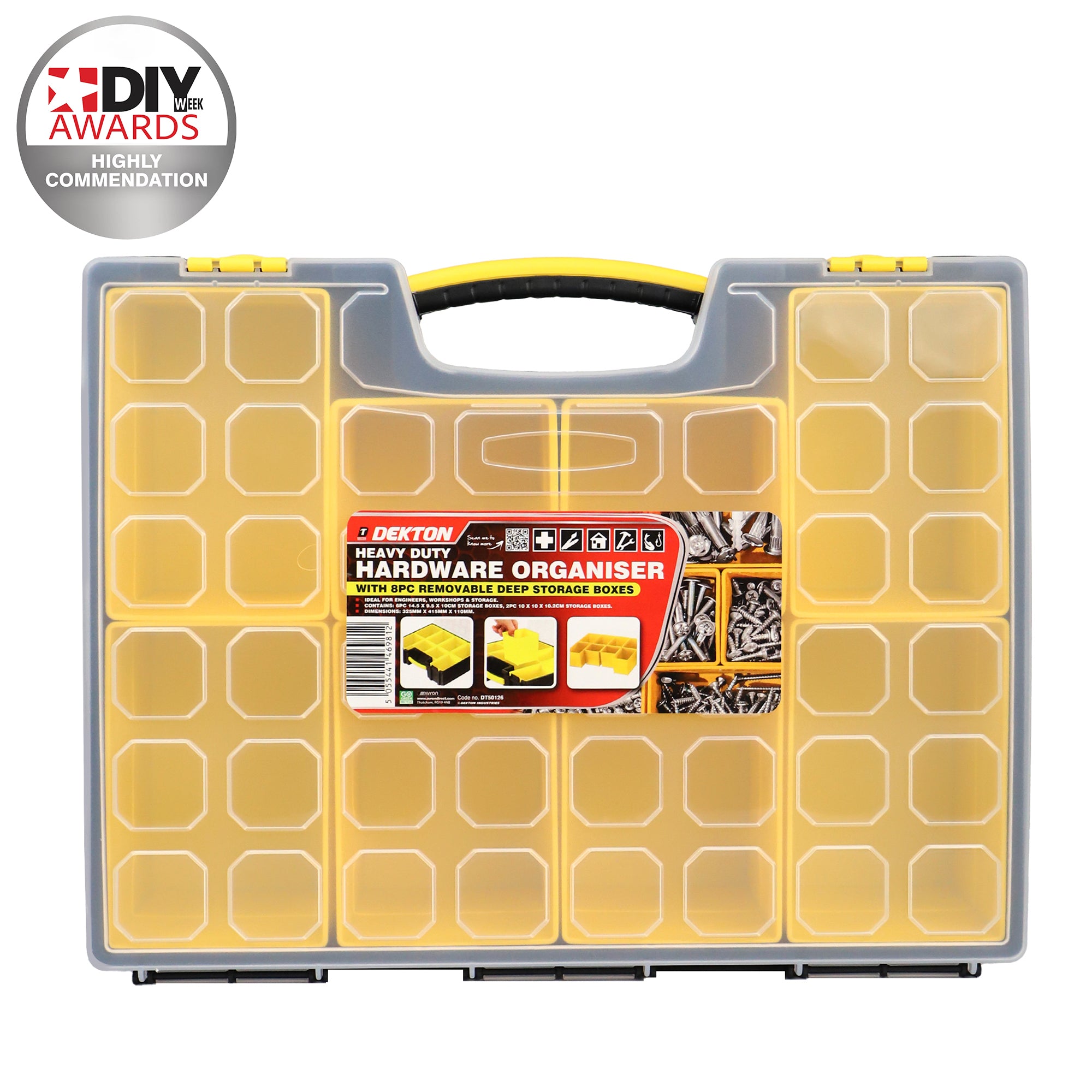 Dekton Heavy Duty Hardware Organiser 8 Removable Storage Boxes Workshop Case