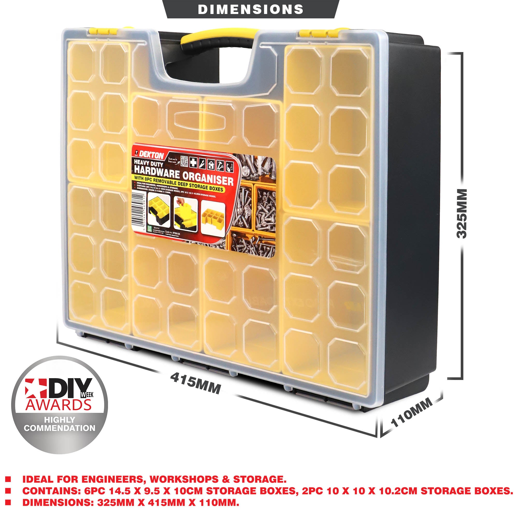 Dekton Heavy Duty Hardware Organiser 8 Removable Storage Boxes Workshop Case