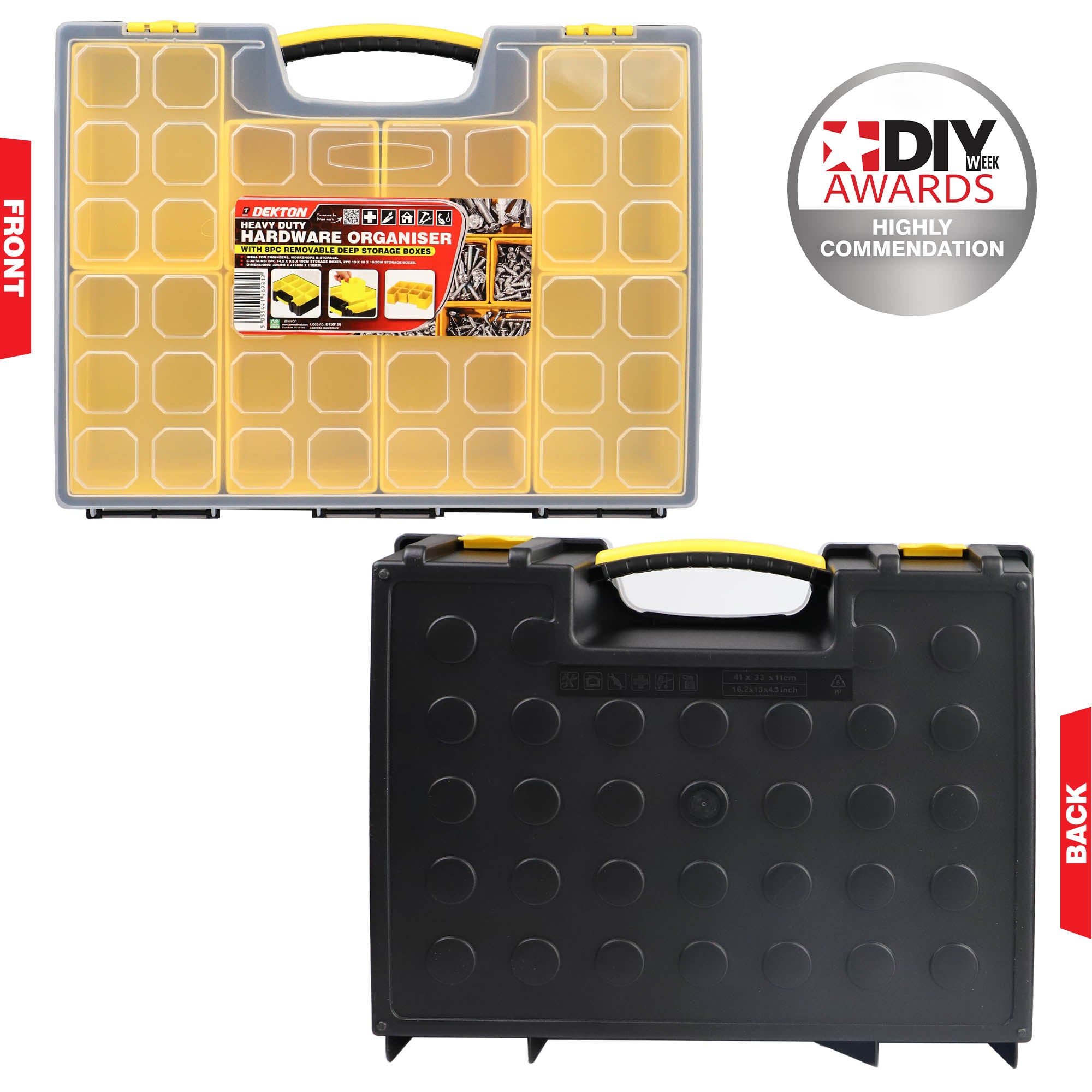 Dekton Heavy Duty Hardware Organiser 8 Removable Storage Boxes Workshop Case