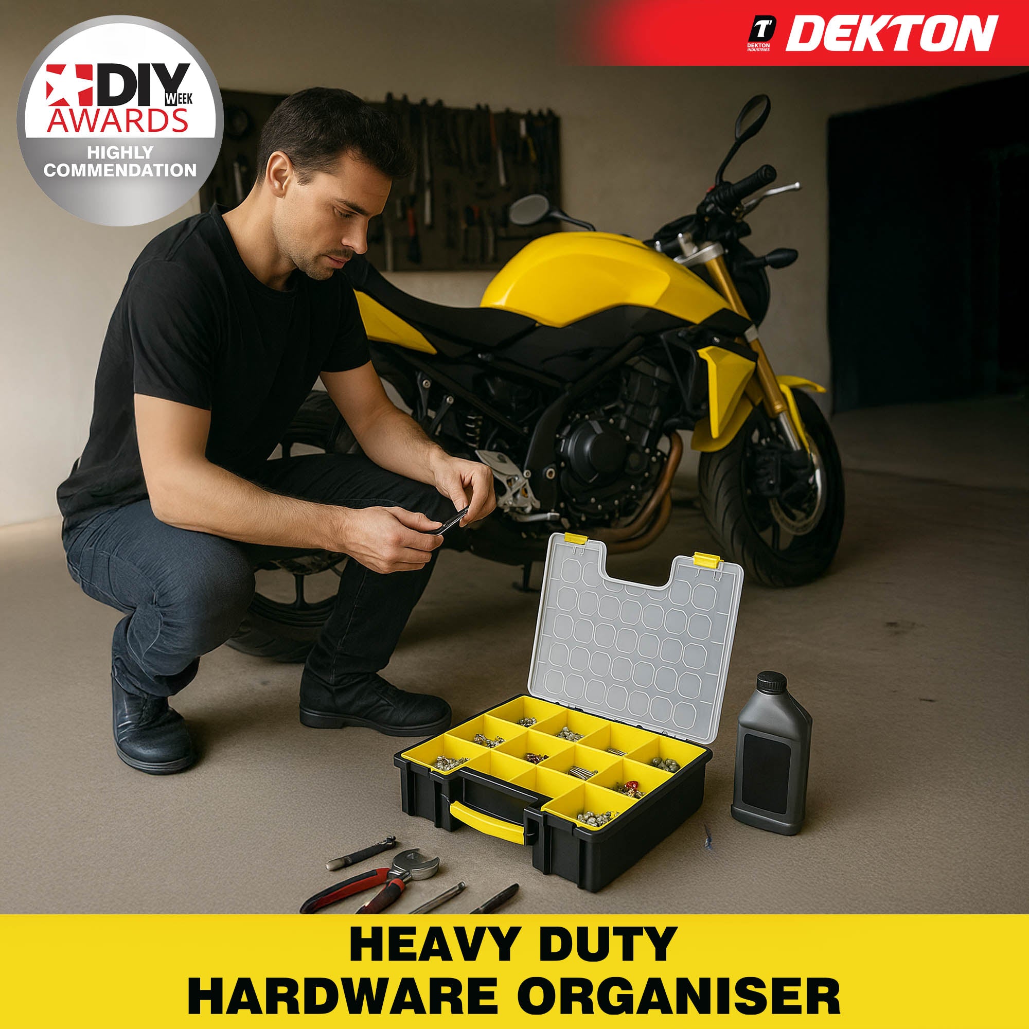 Dekton Heavy Duty Hardware Organiser 8 Removable Storage Boxes Workshop Case