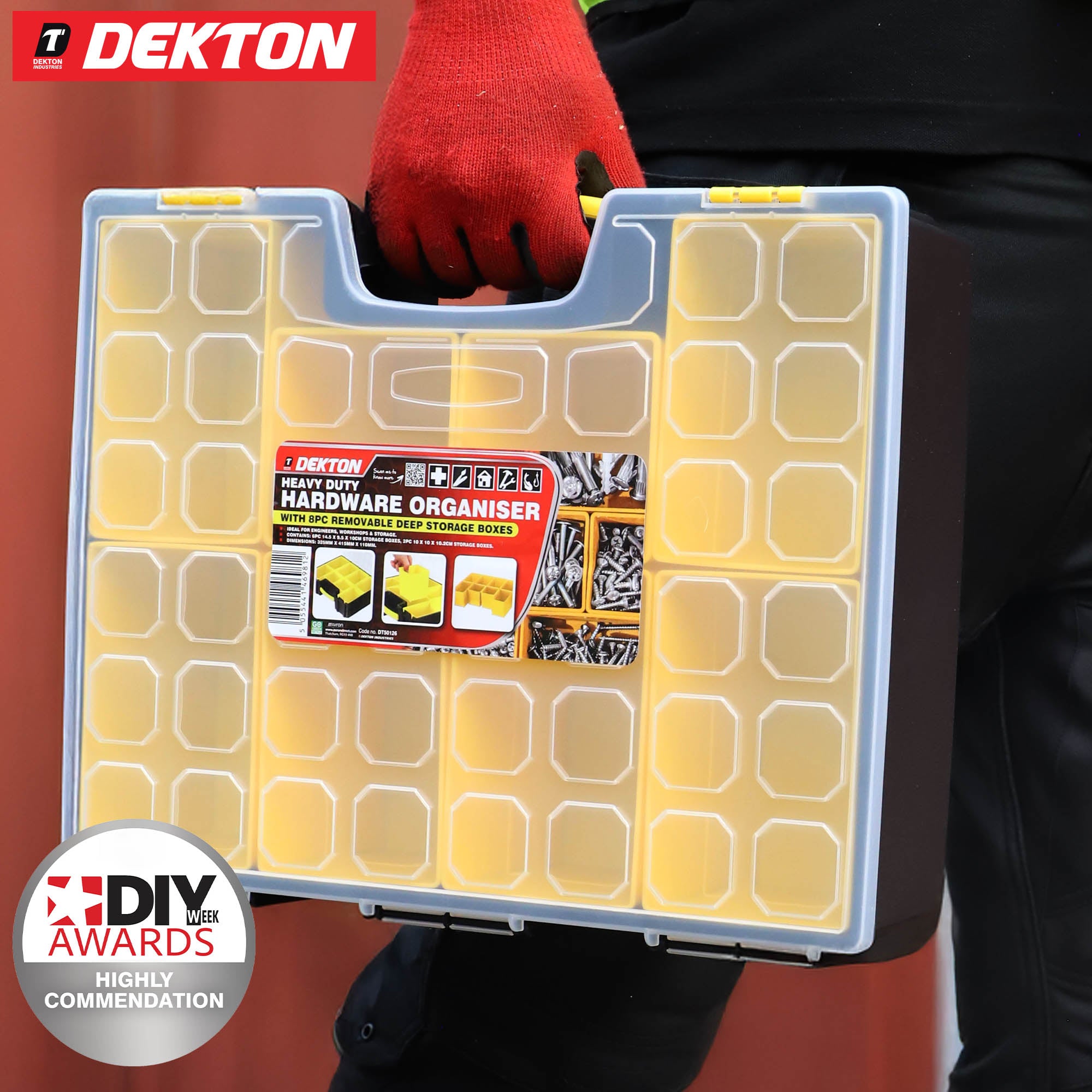 Dekton Heavy Duty Hardware Organiser 8 Removable Storage Boxes Workshop Case