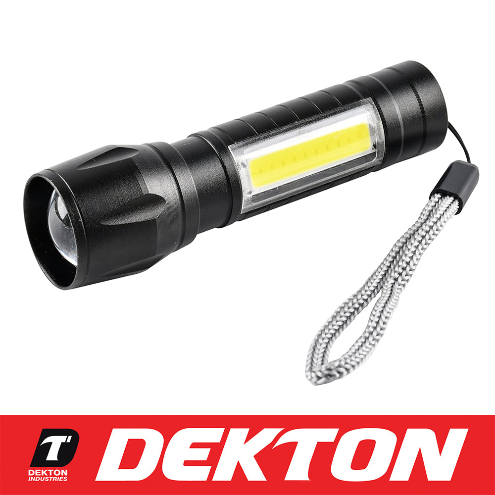 Dekton LED Torch 100 Lumens 100m Flashlight USB Rechargeable With Case