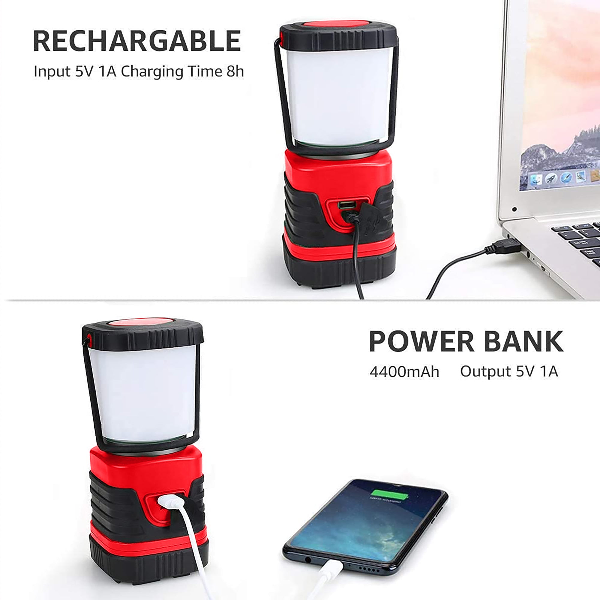 High Powered Rechargeable LED Camping Lantern Portable Power Bank 100 Lumens