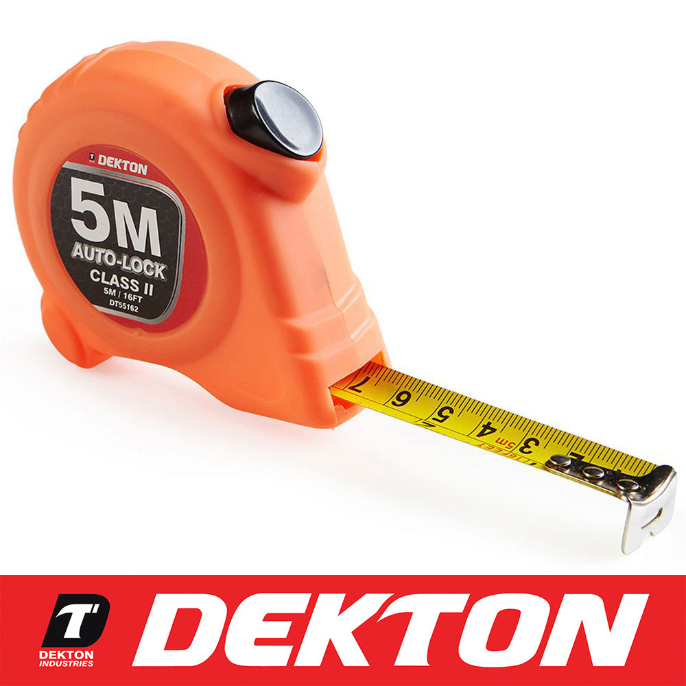 Tape Measure Dekton Hi-vis Auto Lock Soft Grip Imperial Metric Scale 5m Class 2