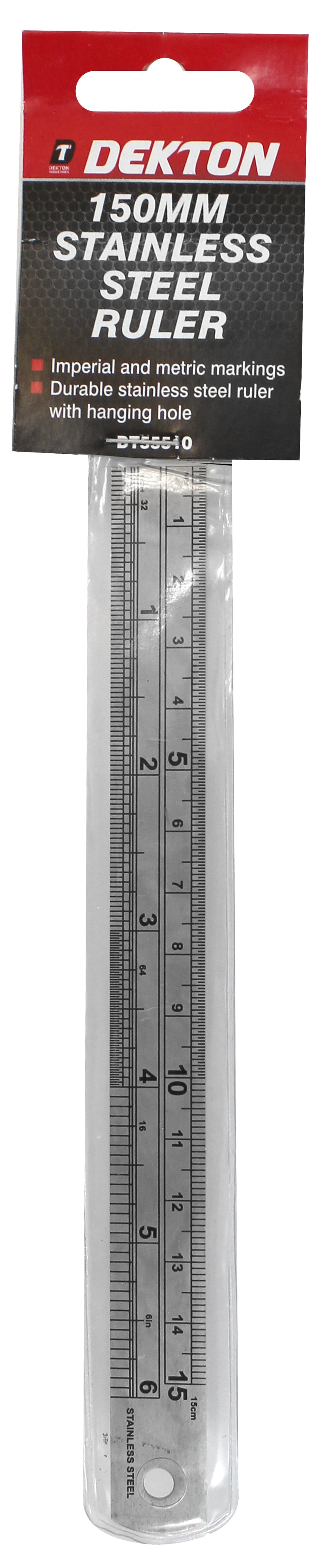 Dekton 150mm Stainless Steel Pocket Ruler Grill Size Gauge Guide Metric Imperial