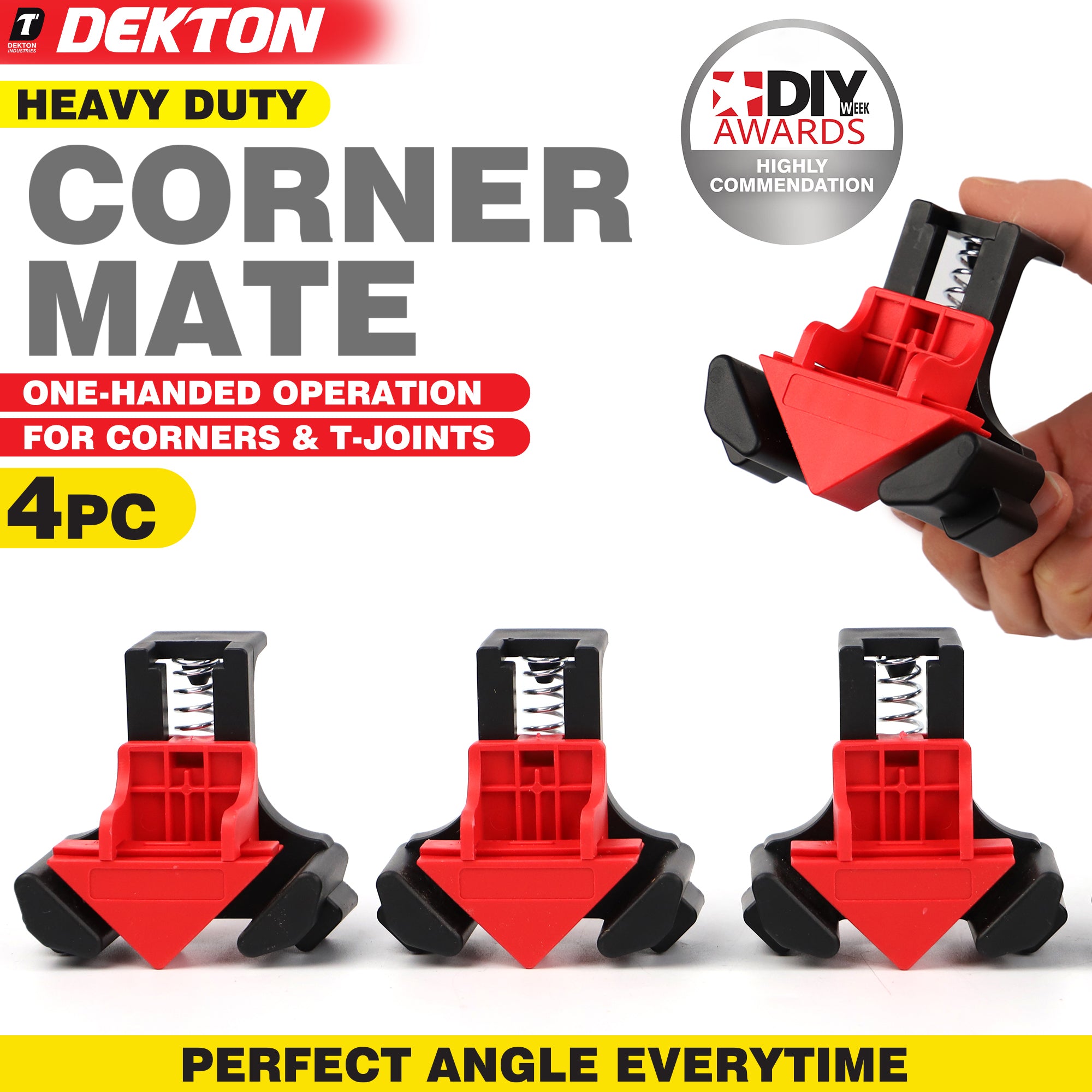 Dekton 4pc Heavy Duty Corner Mate Clamps One Handed Corner & T Joint Clamp Set