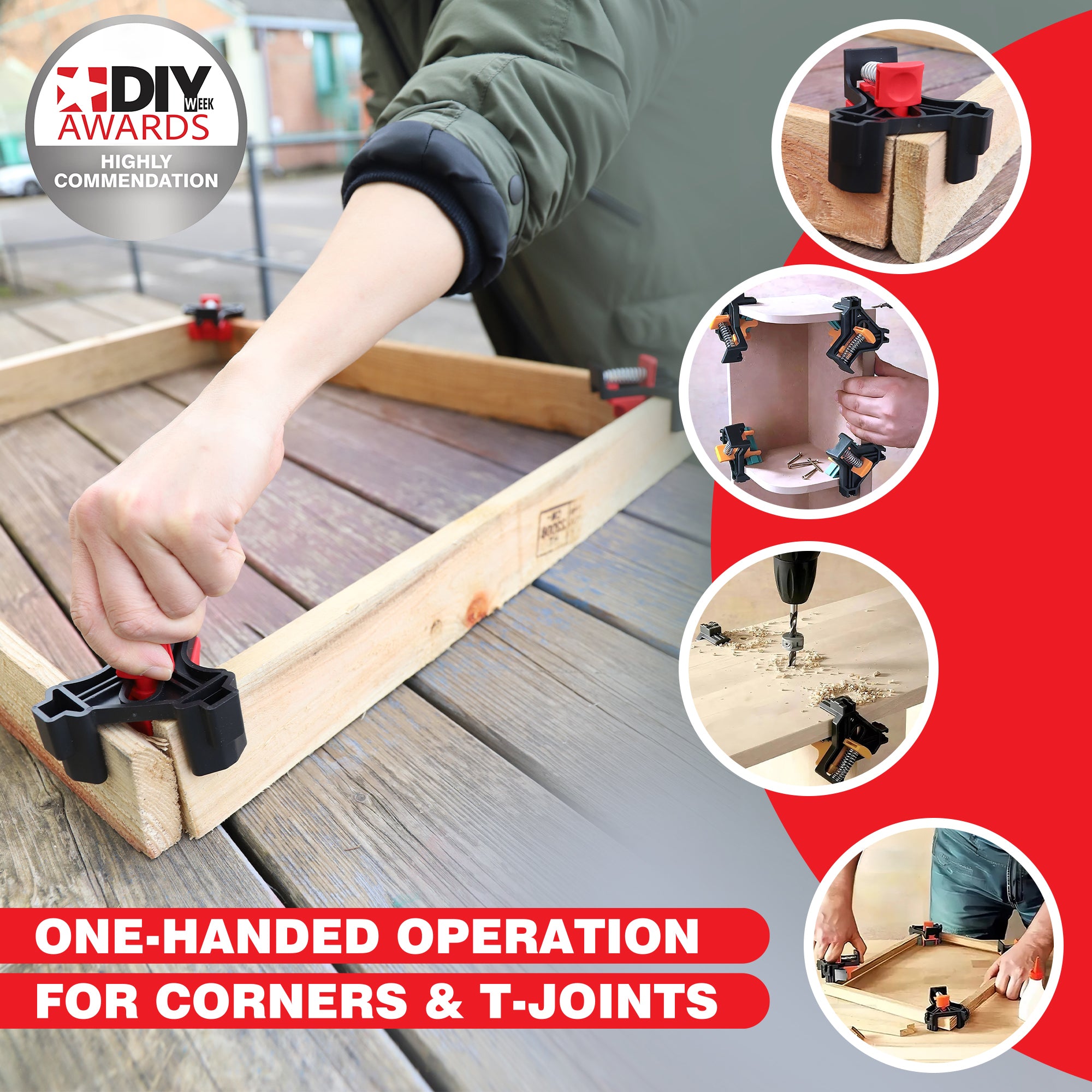 Dekton 4pc Heavy Duty Corner Mate Clamps One Handed Corner & T Joint Clamp Set