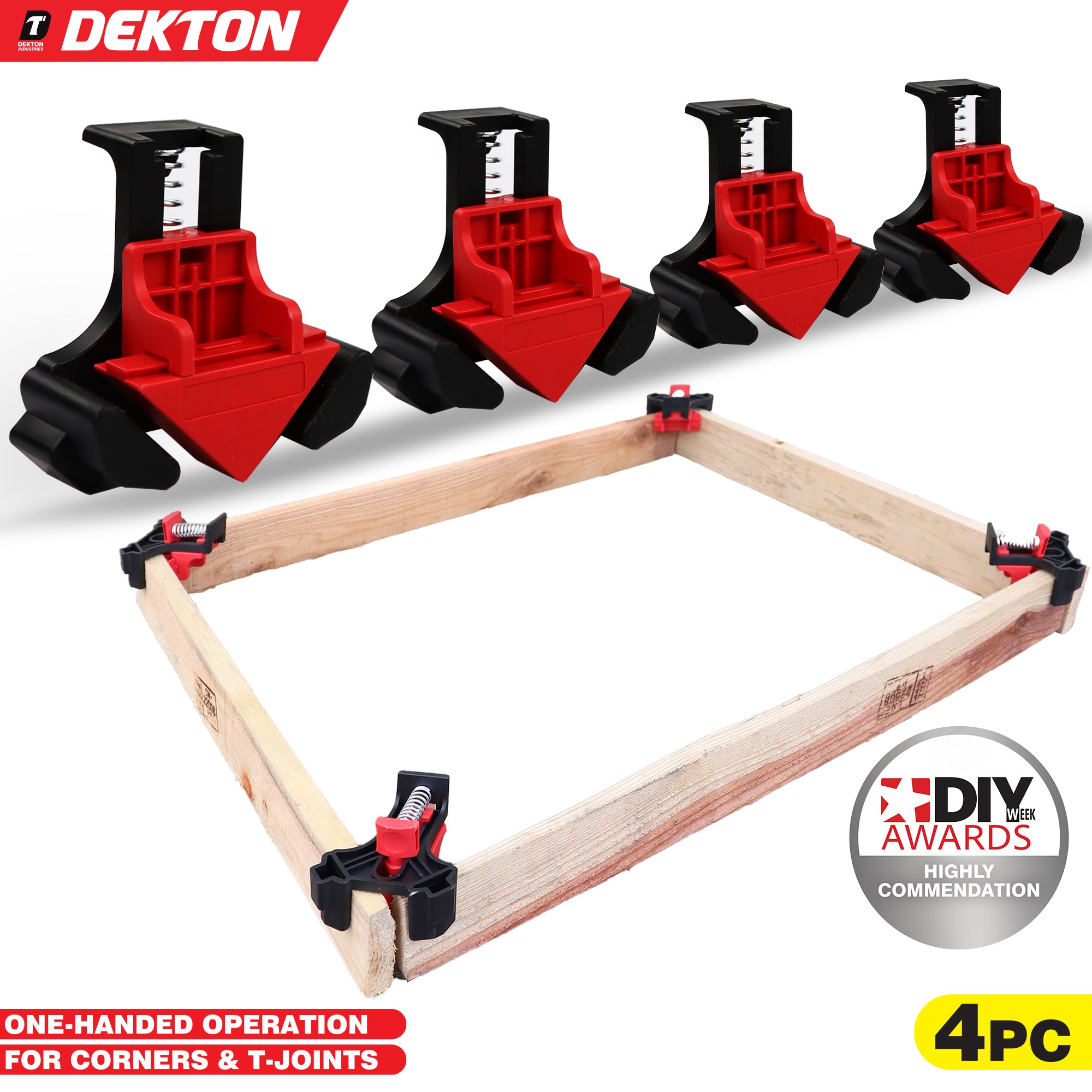 Dekton 4pc Heavy Duty Corner Mate Clamps One Handed Corner & T Joint Clamp Set