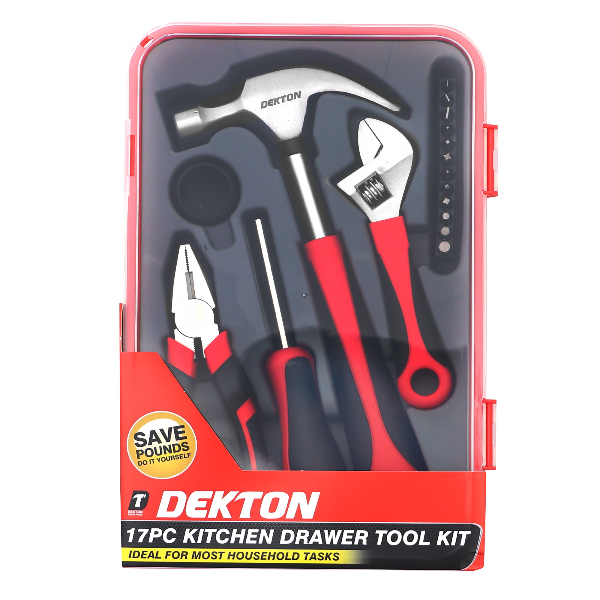 17pc Kitchen Drawer Tool Kit Hammer Wrench Combination Pliers Screwdriver Mallet