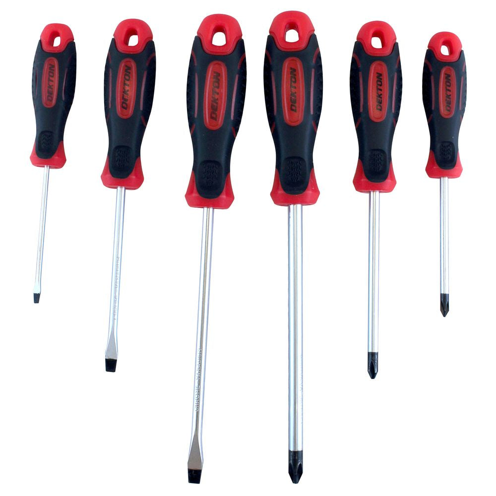 6pc Magnetic Soft Grip Slotted Flat Phillips Steel Screwdriver Set 75mm - 150mm