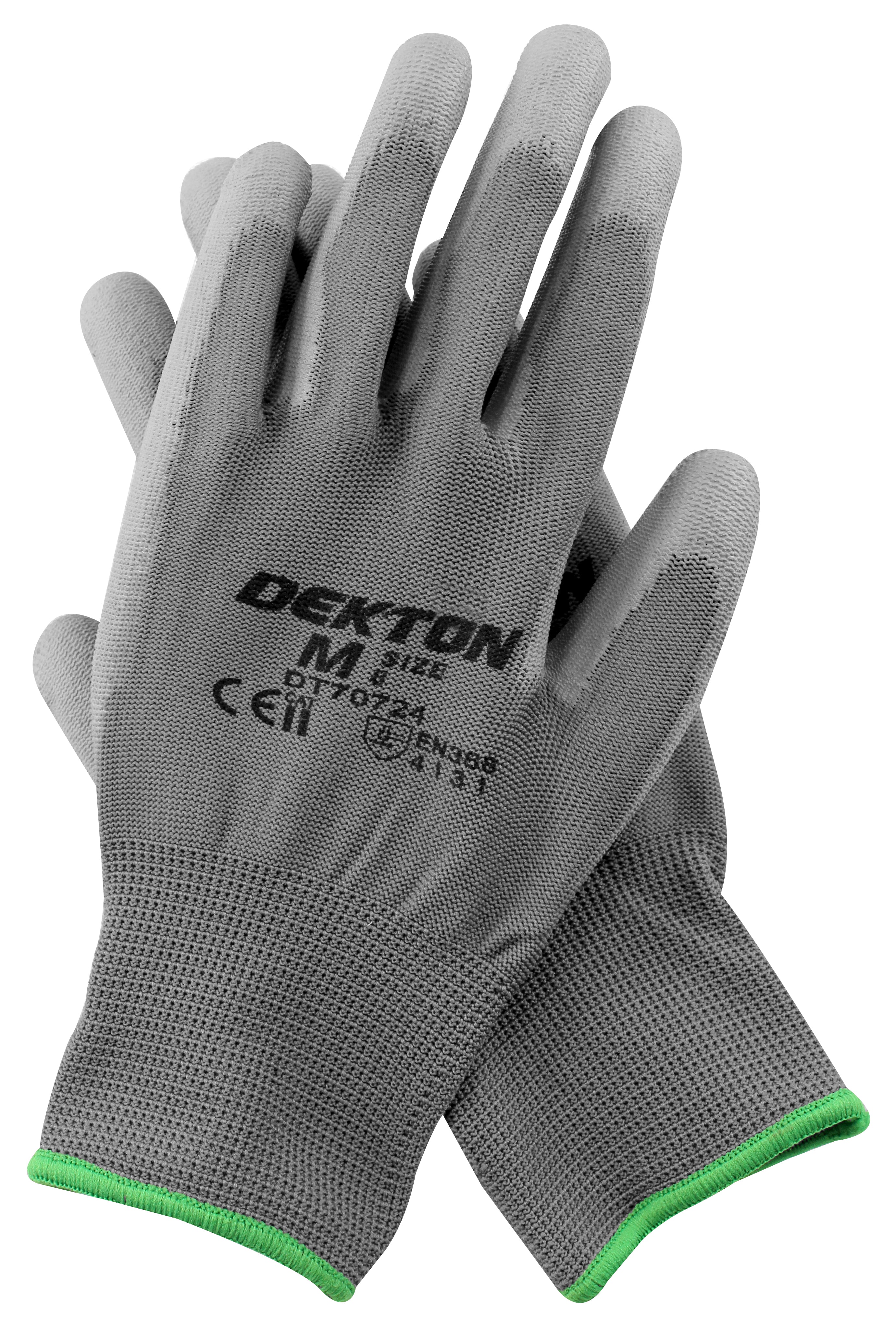 Dekton Snug Fit Grey Working Gloves Pu Coated 8/M Protective Gardening And Work