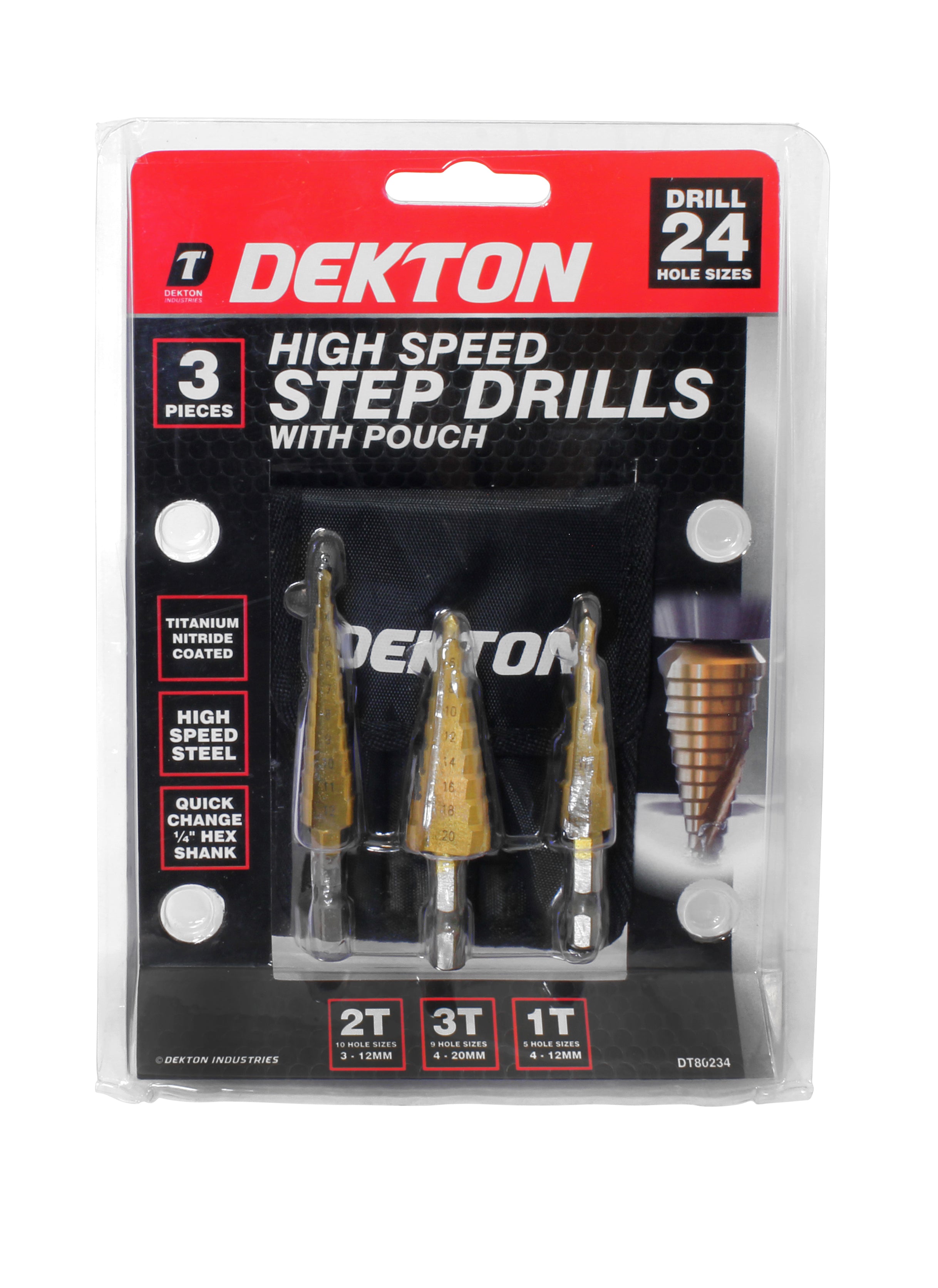 Dekton High Speed Steel Step Drill Set, 3-Piece High Speed Steel Drill Bits, Hss Shank Twist Drill Bits Tools For Wood Plastic And Aluminum