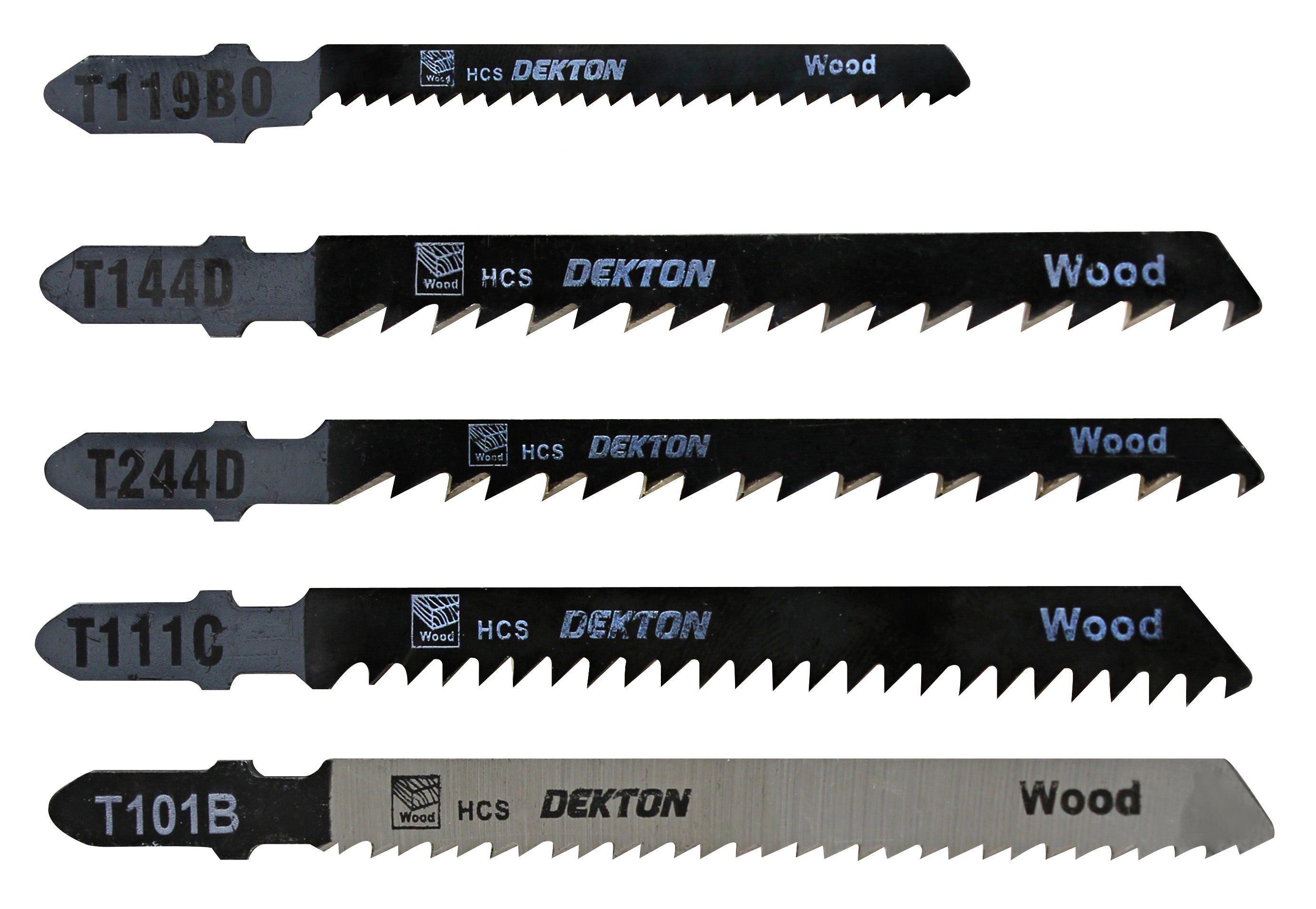 Dekton 5 Pcs T-Shank Jigsaw Blades Set For Wood For Bosch, Dewalt, Makita, Milwa