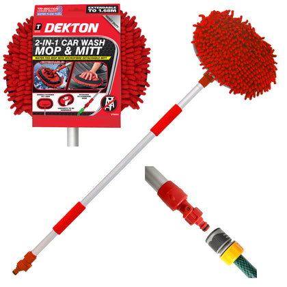 2 in 1 Telescopic Car Cleaner with Mop and Mitt Water Fed with Hose Attachment