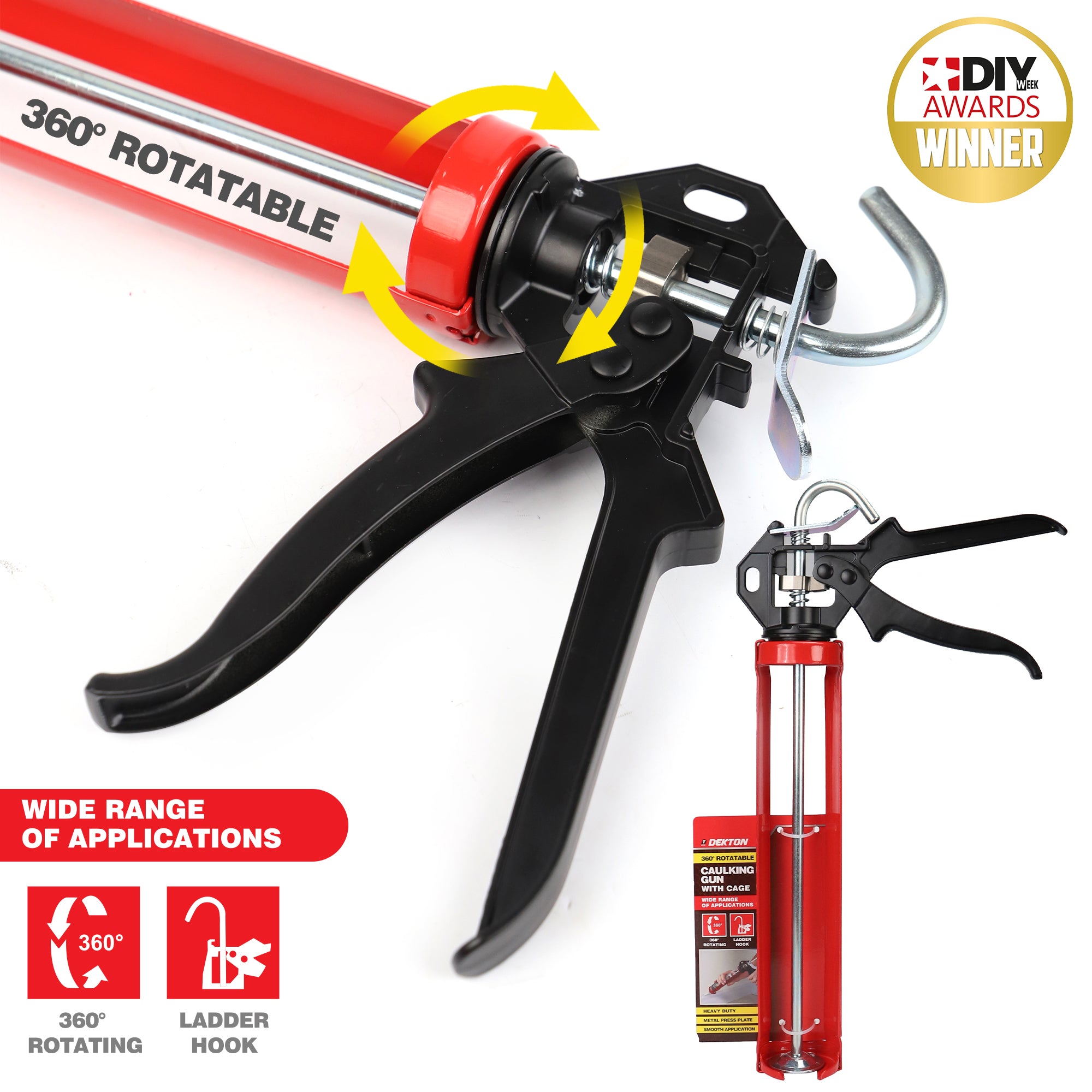 Heavy Duty 360° Rotating Caulking Gun Sealant Adhesive Cartridge Applicator
