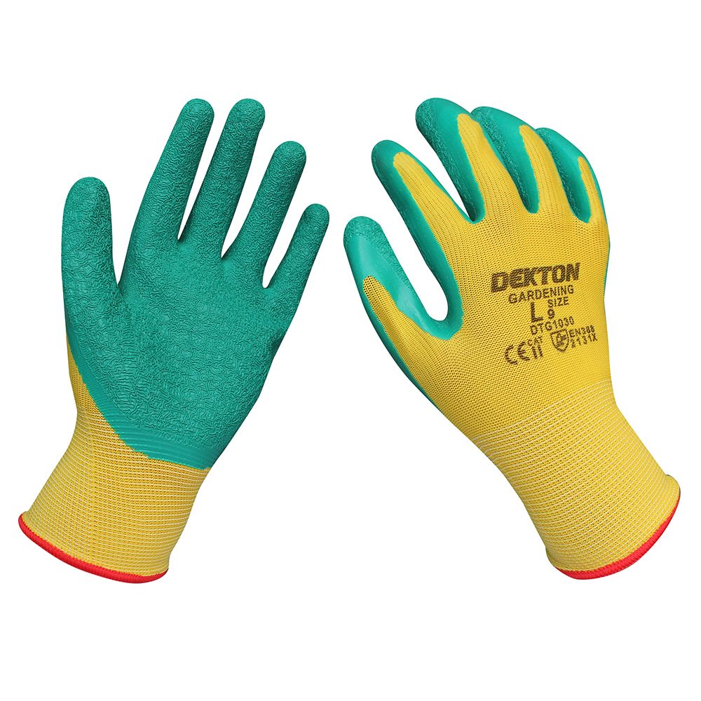 Dekton Assorted Sizes Gardening Latex Coated Gloves Ultra Grip Protection