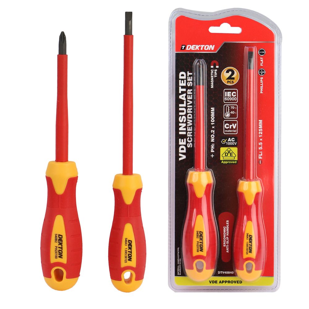 Dekton VDE Insulated Screwdriver Set Electrician Magnetic Tips Phillips Flat