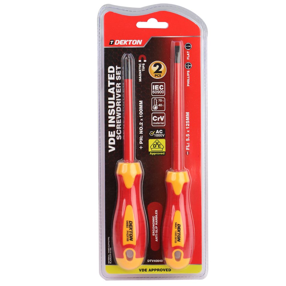 Dekton VDE Insulated Screwdriver Set Electrician Magnetic Tips Phillips Flat