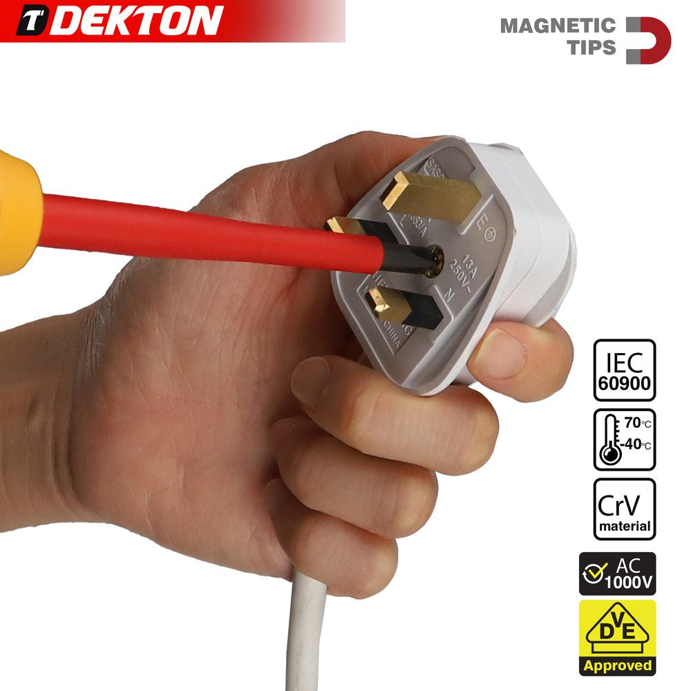 Dekton VDE Insulated Screwdriver Set Electrician Magnetic Tips Phillips Flat