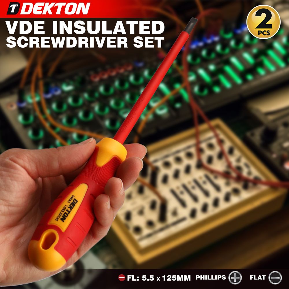 Dekton VDE Insulated Screwdriver Set Electrician Magnetic Tips Phillips Flat