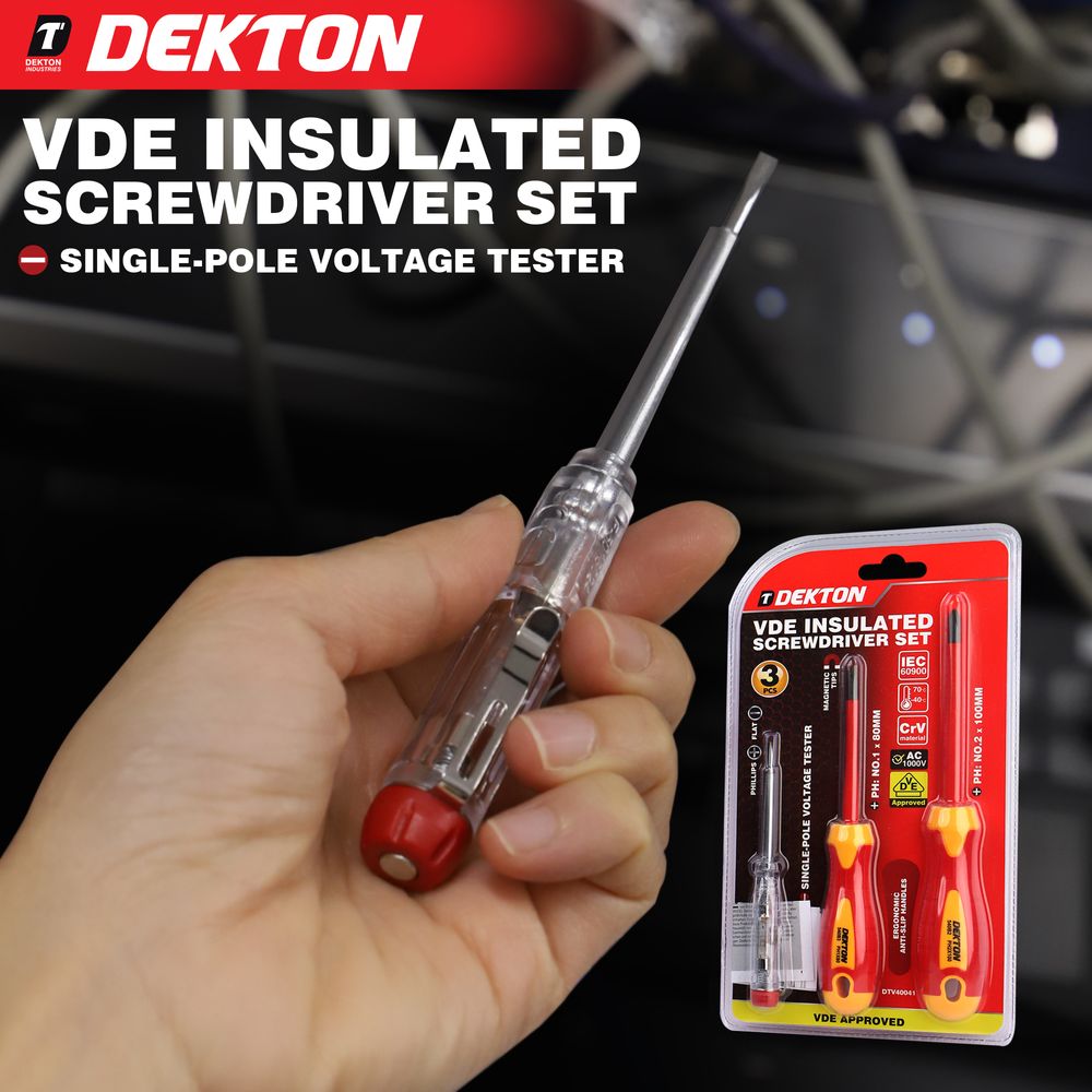 Dekton VDE Insulated Screwdriver Set Electrician Magnetic Tips Phillips Flat
