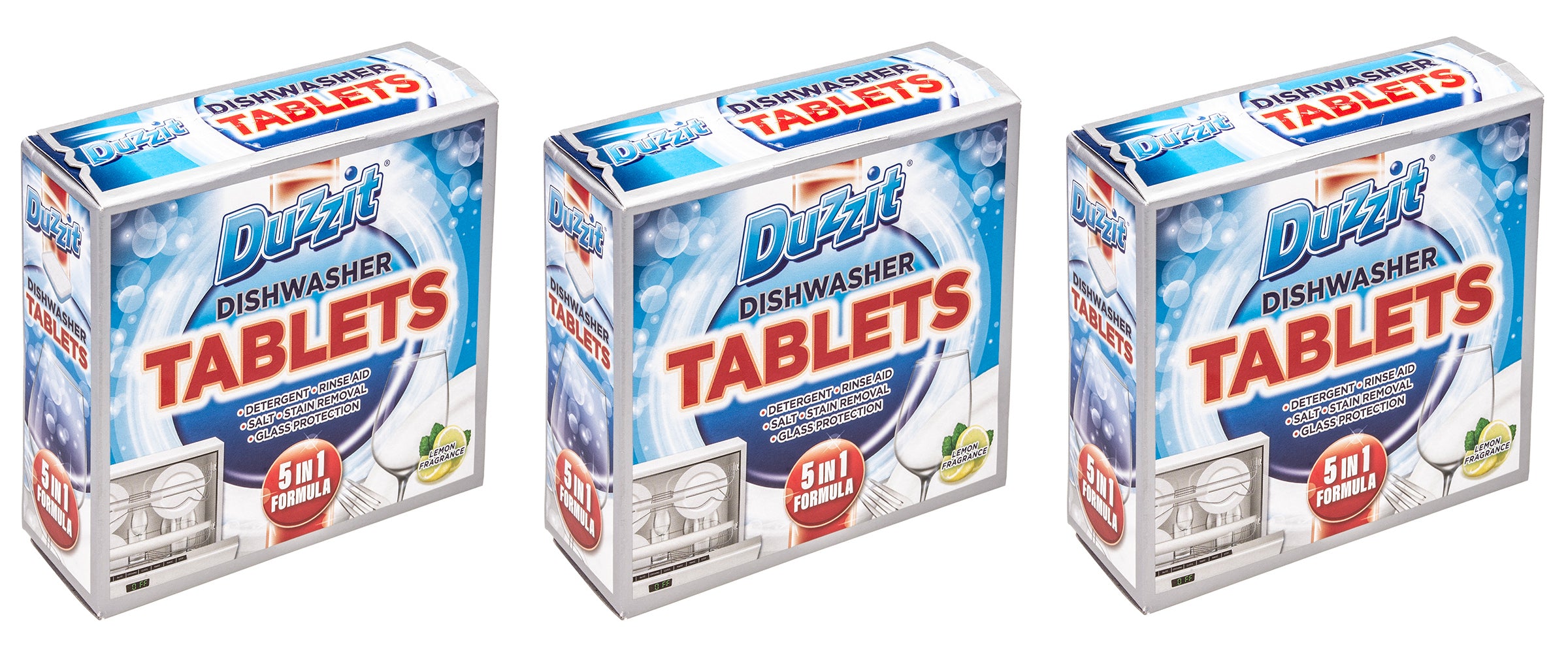 Multibuy Duzzit 5 in 1 Dishwasher Tablets Rinse Aid Stain Removal Glass Protect