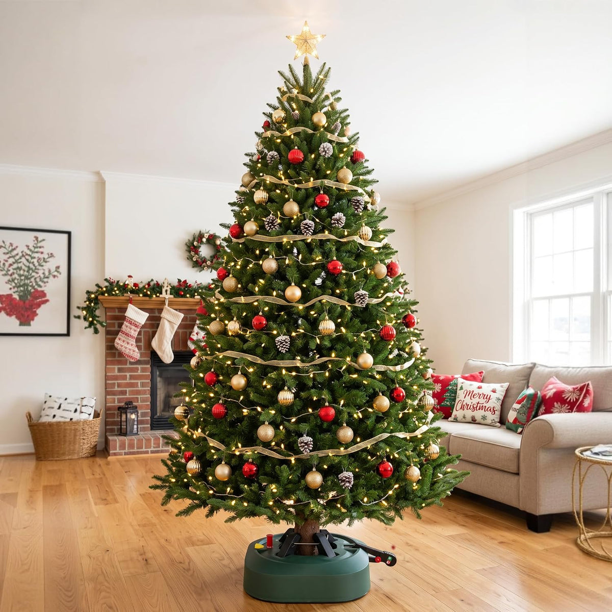 Heavy Duty Christmas Tree Stand with Foot Pedal 2.7L Water Tank Fits Up to 7ft
