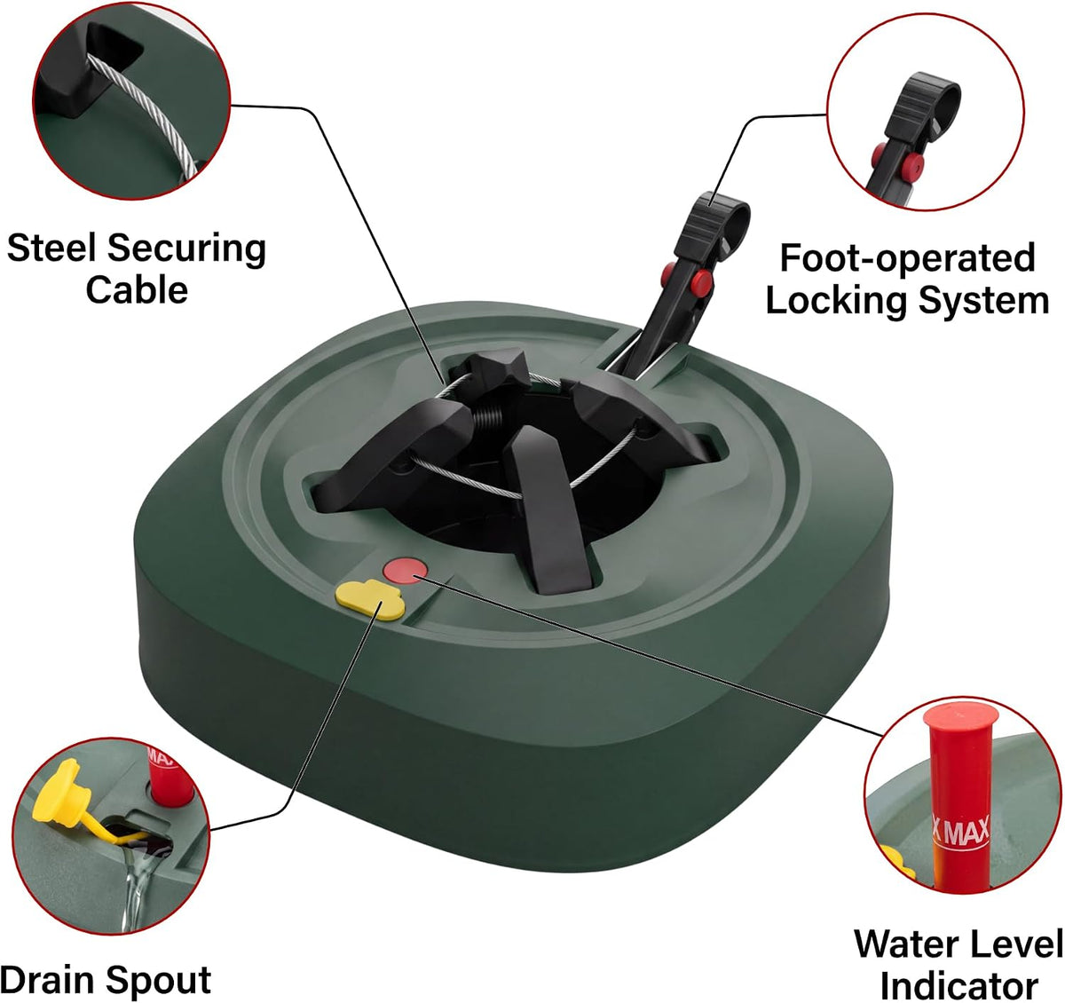 Heavy Duty Christmas Tree Stand with Foot Pedal 2.7L Water Tank Fits Up to 7ft