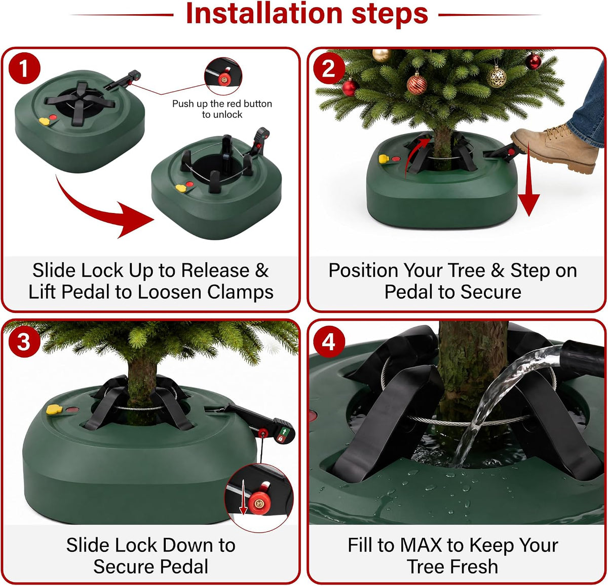 Heavy Duty Christmas Tree Stand with Foot Pedal 2.7L Water Tank Fits Up to 7ft