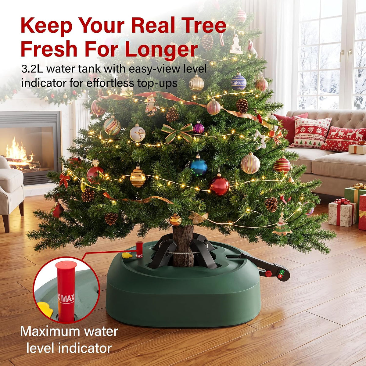 Heavy Duty Christmas Tree Stand with Foot Pedal 2.7L Water Tank Fits Up to 7ft
