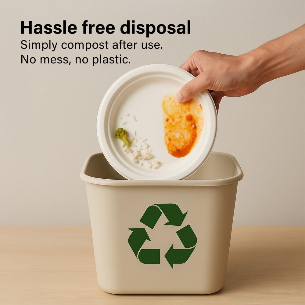 50pc Biodegradable Bagasse Plates 9”/10” Flat Compartment Plates Eco Friendly